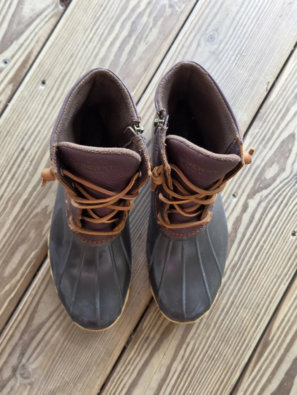 Sperry Womens Brown & Dark Brown Duck Boots Size 8